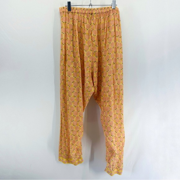 Anita Dongre Yellow Peach Print Sheer High Rise Harem Pants Size 12 - Picture 4 of 7